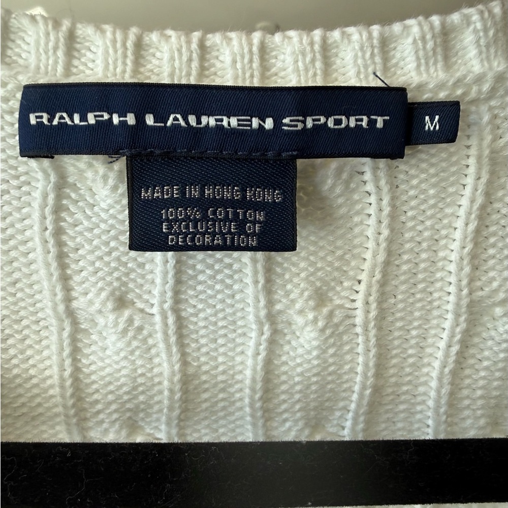 Ralph Lauren Women's White Cable-Knit V-Neck Sweater - Picture 3 of 3